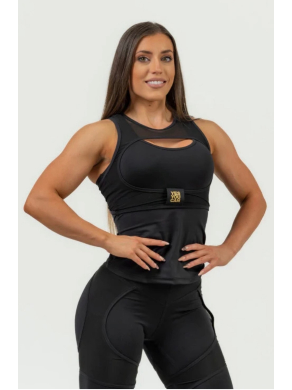 NEBBIA Tank Top Size Medium Black Gold Workout Gym Eco Wave Made in Europe NEW